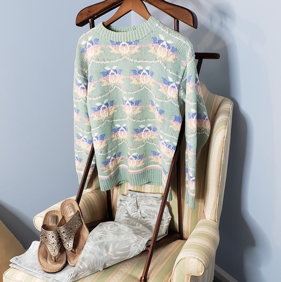 Vtg Izod Hand Knit Sweater Pastel Cottagecore Granny Core Soft Girl Easter Sprng - Picture 7 of 17